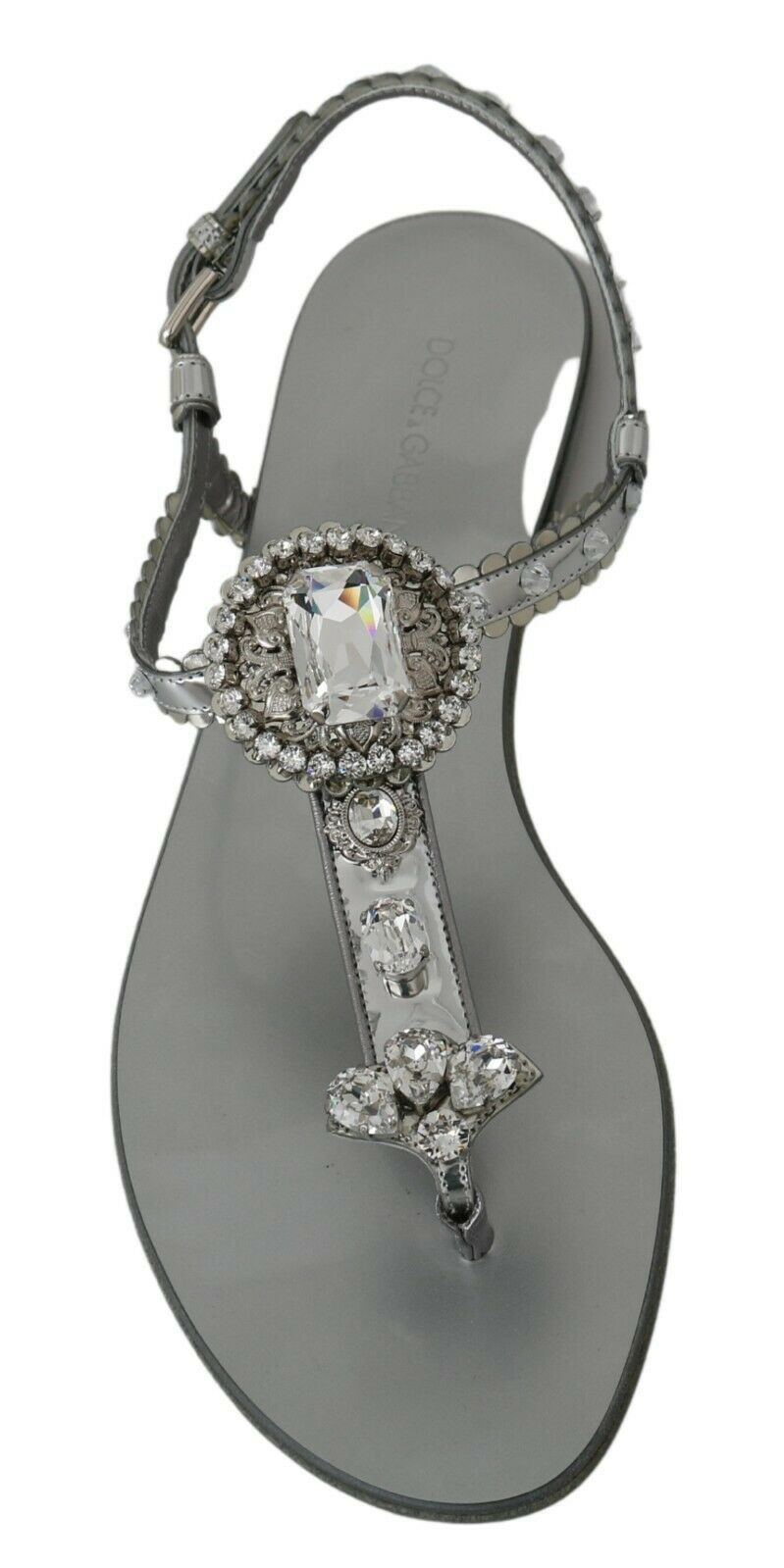 Dolce & Gabbana Silber Kristall Sandalen Flip Flops Schuhe