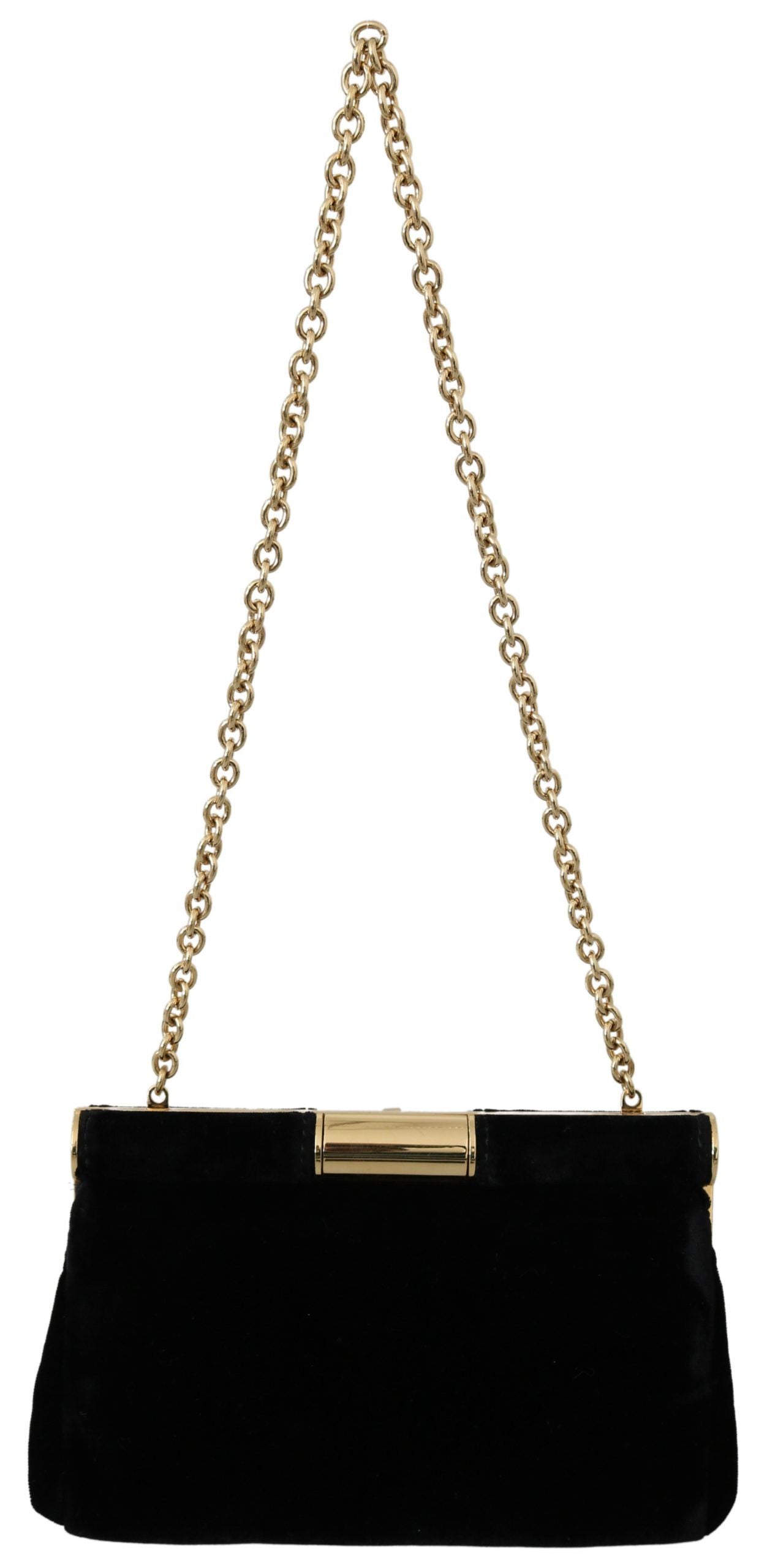 Dolce & Gabbana Schwarzer Samt Kristall Nieten Frauen Crossbody Sling Borse Tasche