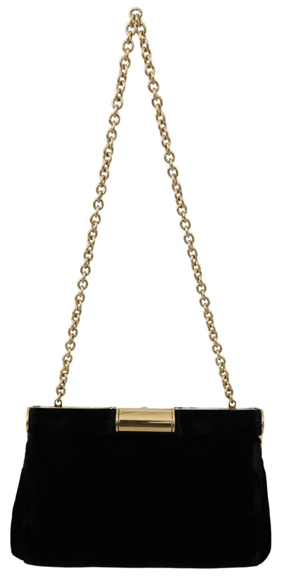 Dolce & Gabbana Schwarzer Samt Kristall Nieten Frauen Crossbody Sling Borse Tasche