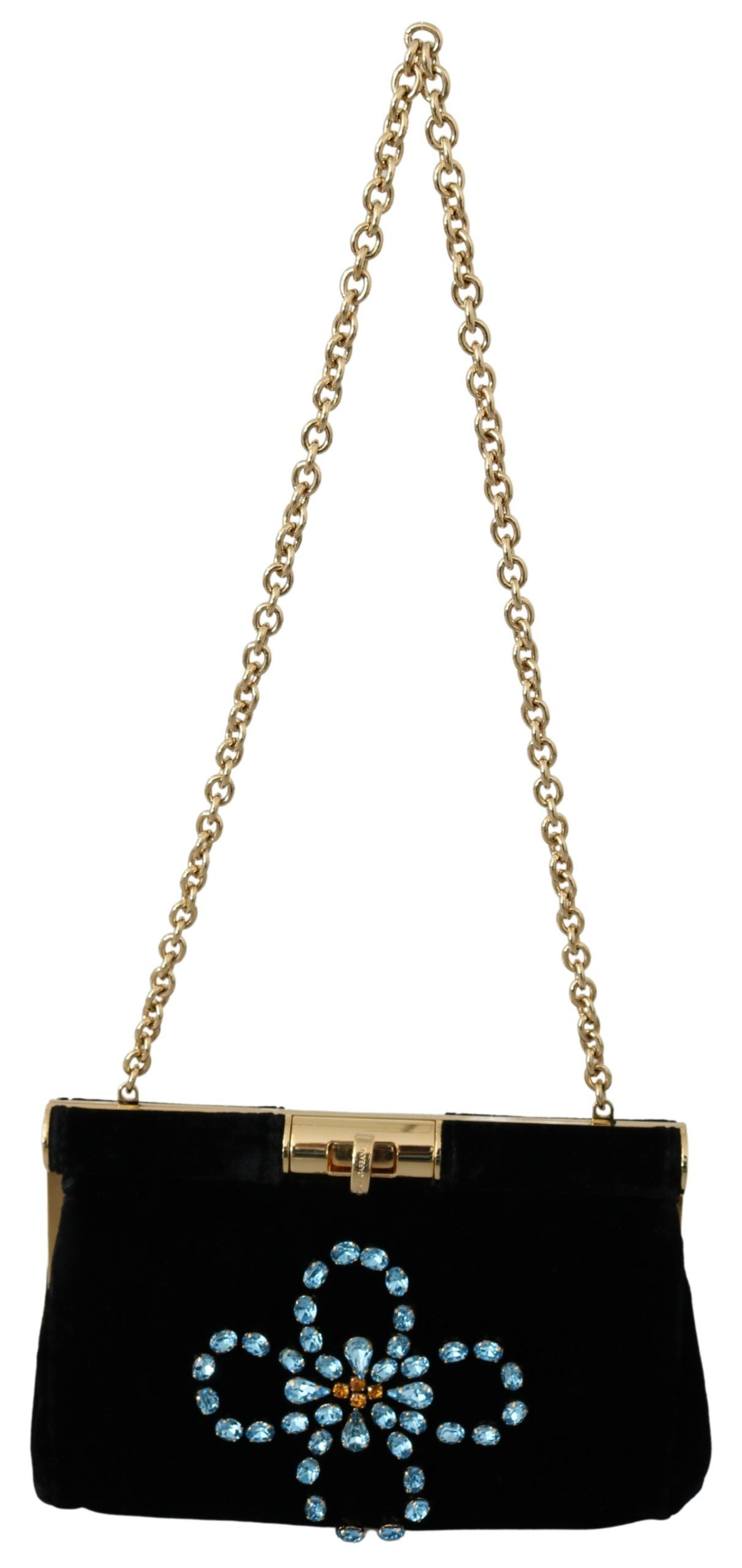 Dolce & Gabbana Schwarzer Samt Kristall Nieten Frauen Crossbody Sling Borse Tasche