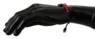 Dolce & Gabbana Rotes blaues Perlenarmband mit DG LOVES LONDON Flagge