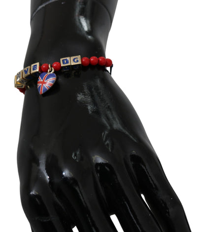 Dolce & Gabbana Rotes blaues Perlenarmband mit DG LOVES LONDON Flagge
