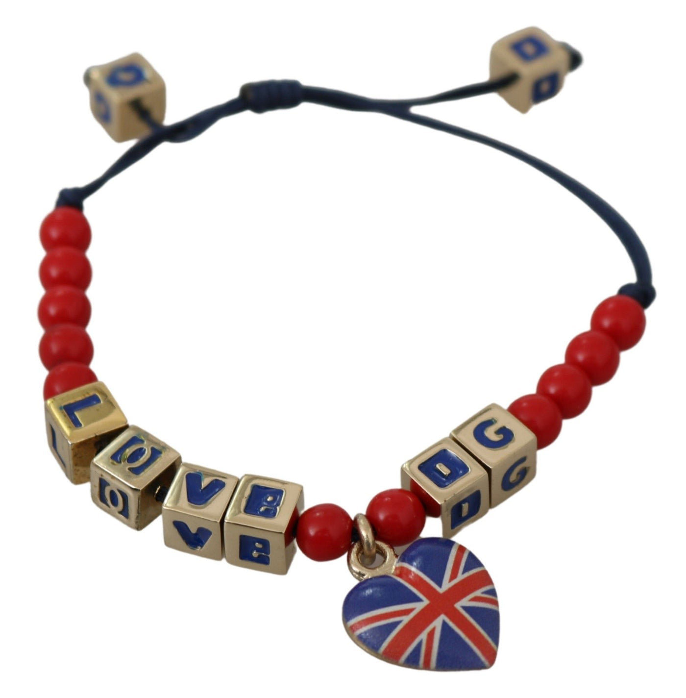 Dolce & Gabbana Rotes blaues Perlenarmband mit DG LOVES LONDON Flagge