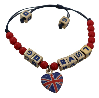 Dolce & Gabbana Rotes blaues Perlenarmband mit DG LOVES LONDON Flagge