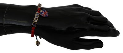Dolce & Gabbana Rotes blaues Perlenarmband mit DG LOVES LONDON Flagge