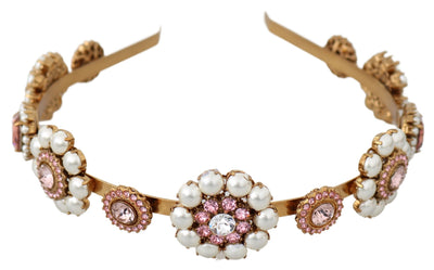 Dolce & Gabbana Gold Tiara Kristall Floral Perle Stirnband Logo Diadem