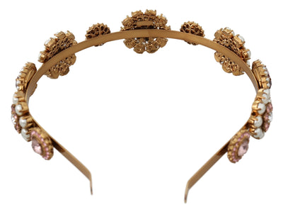 Dolce & Gabbana Gold Tiara Kristall Floral Perle Stirnband Logo Diadem