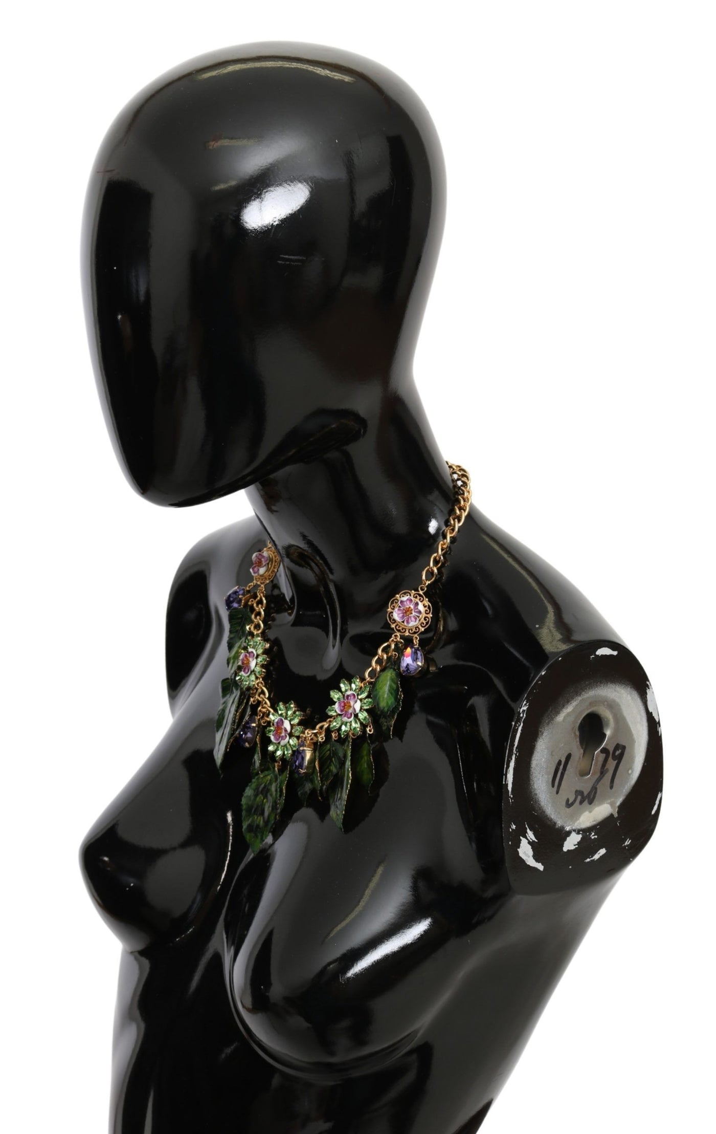 Dolce & Gabbana Grüne Blätter Gold Messing Kristall Blume Anhänger Halskette