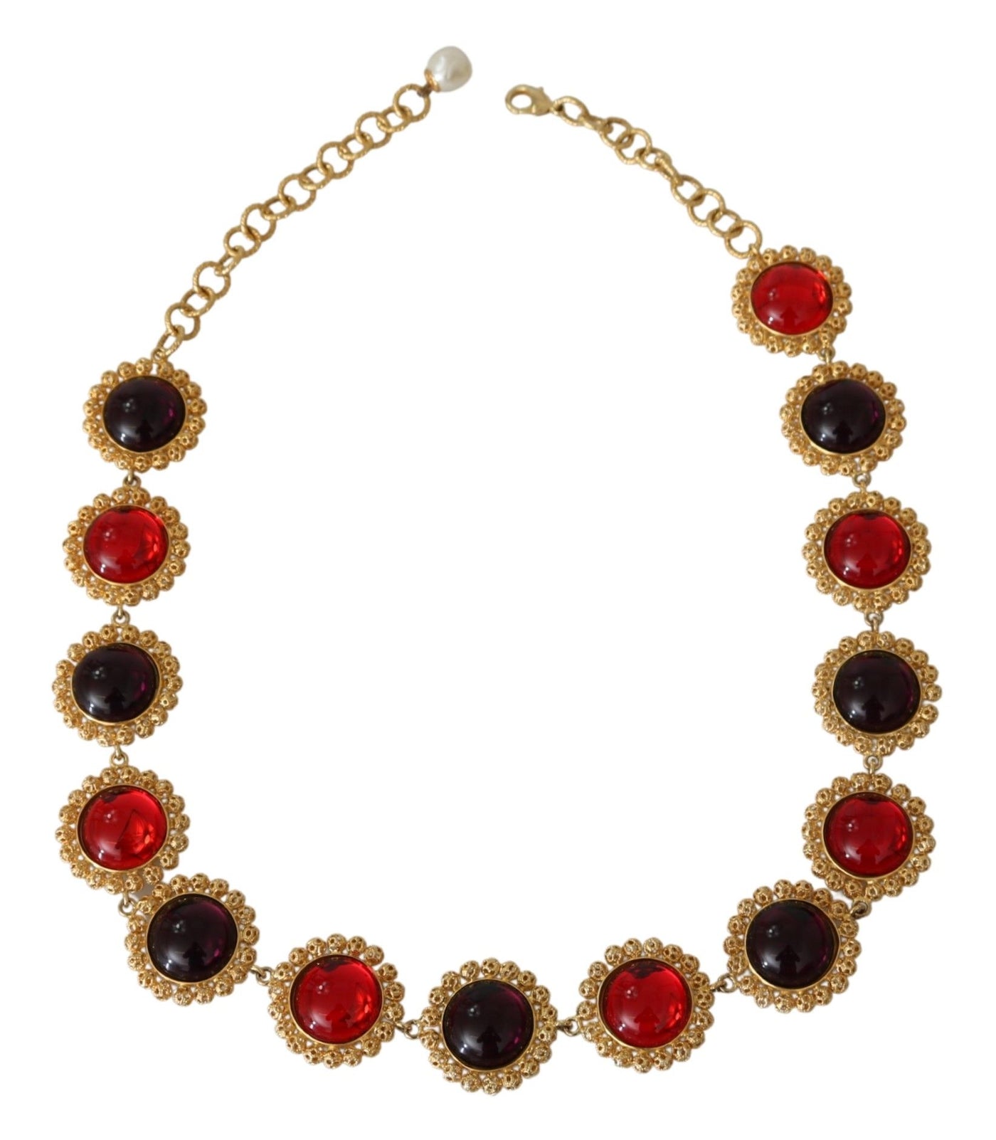 Dolce & Gabbana Rot lila Kristall florale Kette Statement Gold Messing Halskette