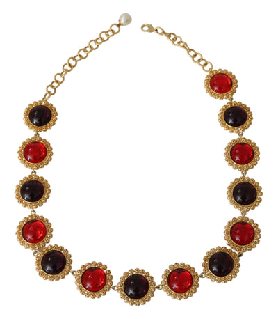 Dolce & Gabbana Rot lila Kristall florale Kette Statement Gold Messing Halskette