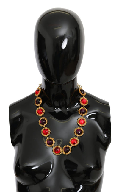 Dolce & Gabbana Rot lila Kristall florale Kette Statement Gold Messing Halskette