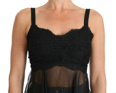Dolce & Gabbana Schwarzes Seiden-Spitzenkleid Chemise Lingerie
