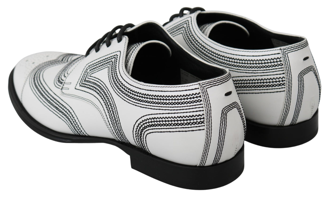 Dolce & Gabbana Weiße Leder Derby Formal Schwarze Spitzenschuhe