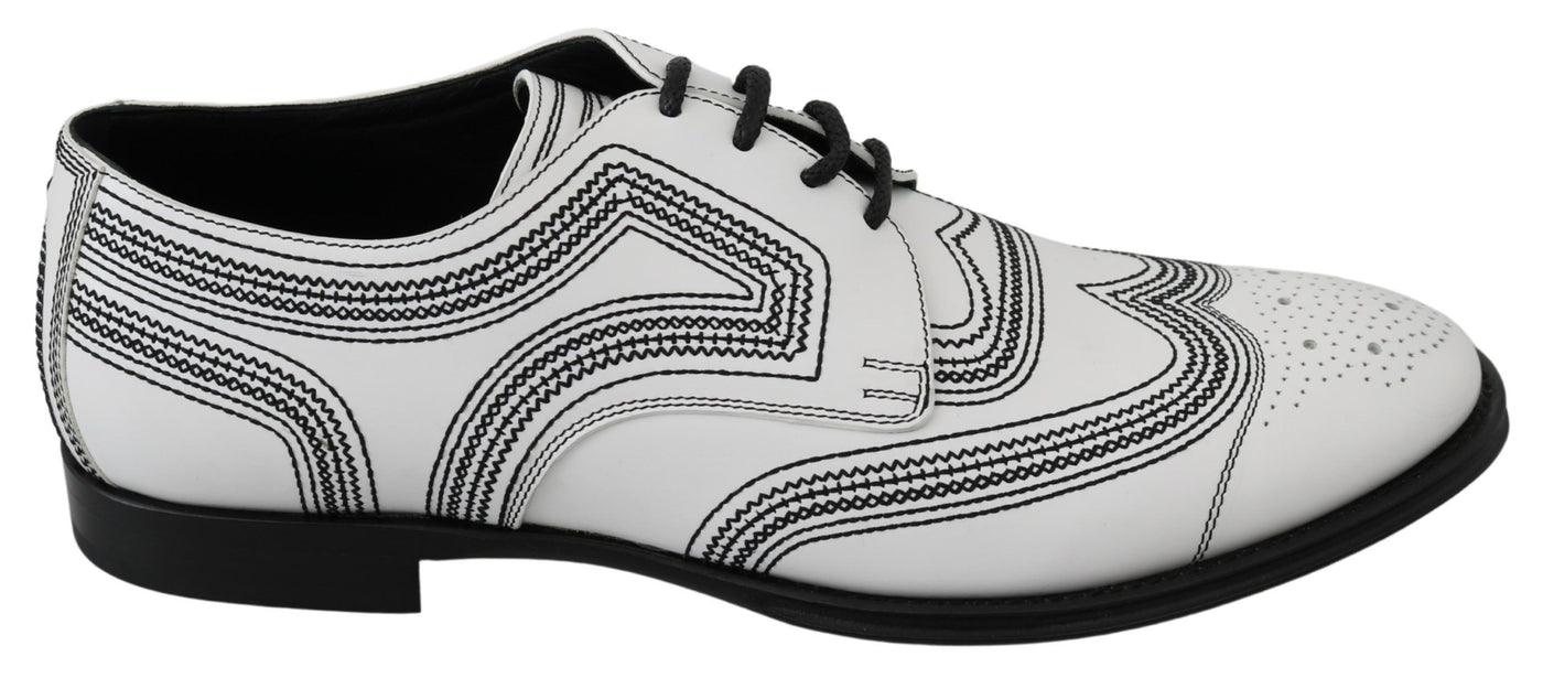 Dolce & Gabbana Weiße Leder Derby Formal Schwarze Spitzenschuhe