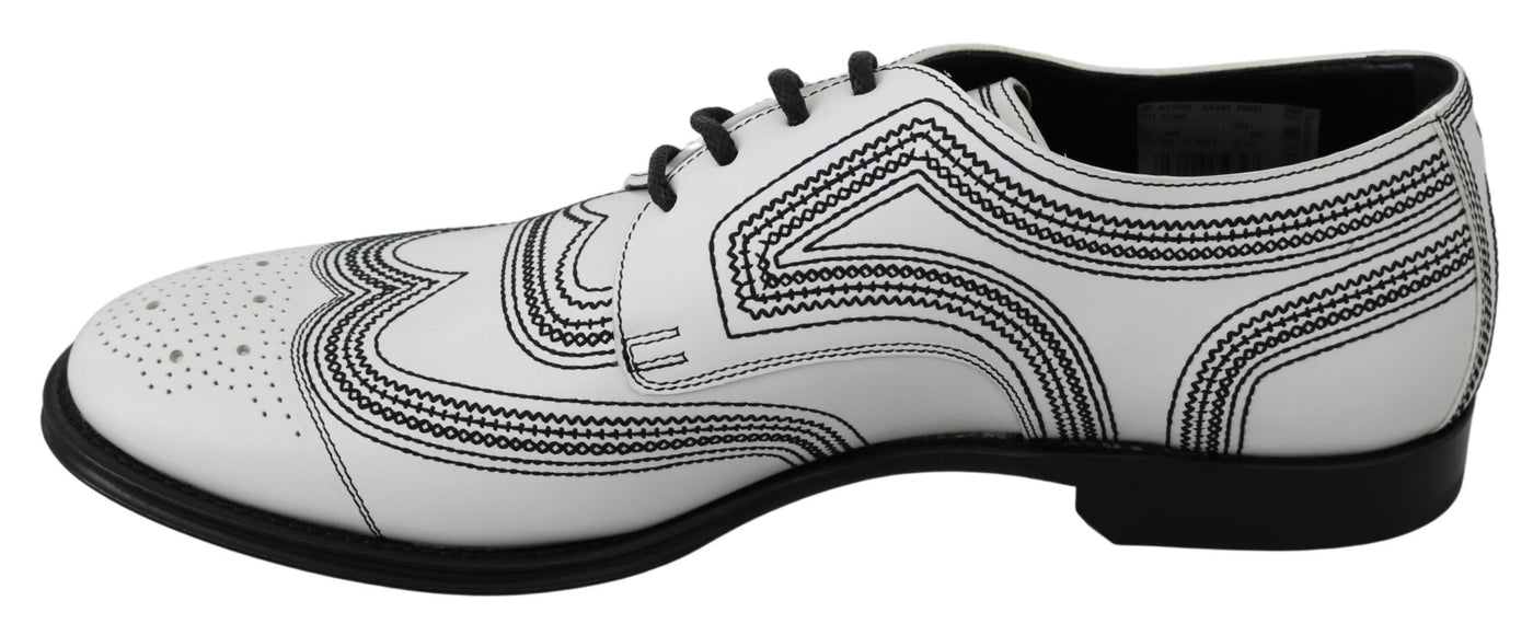 Dolce & Gabbana Weiße Leder Derby Formal Schwarze Spitzenschuhe