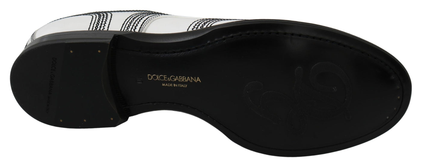 Dolce & Gabbana Weiße Leder Derby Formal Schwarze Spitzenschuhe