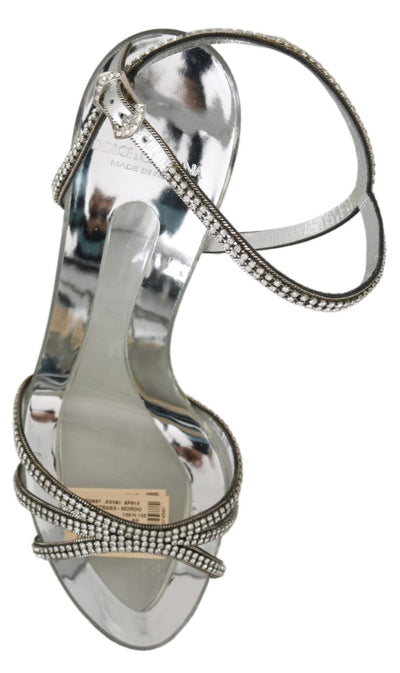 Dolce & Gabbana Silberne Kristall-Knöchelriemen-Sandalen Schuhe