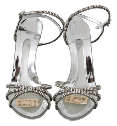 Dolce & Gabbana Silberne Kristall-Knöchelriemen-Sandalen Schuhe