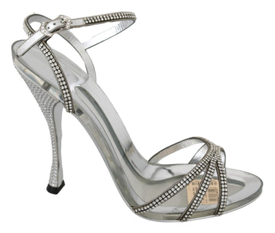 Dolce & Gabbana Silberne Kristall-Knöchelriemen-Sandalen Schuhe