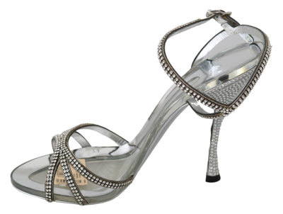 Dolce & Gabbana Silberne Kristall-Knöchelriemen-Sandalen Schuhe