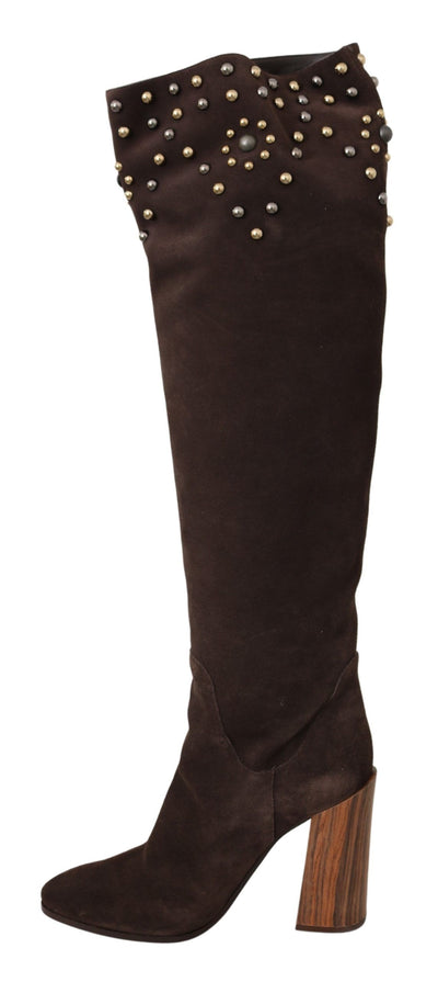 Dolce & Gabbana Braunes Wildleder Nieten Kniehohe Schuhe Stiefel