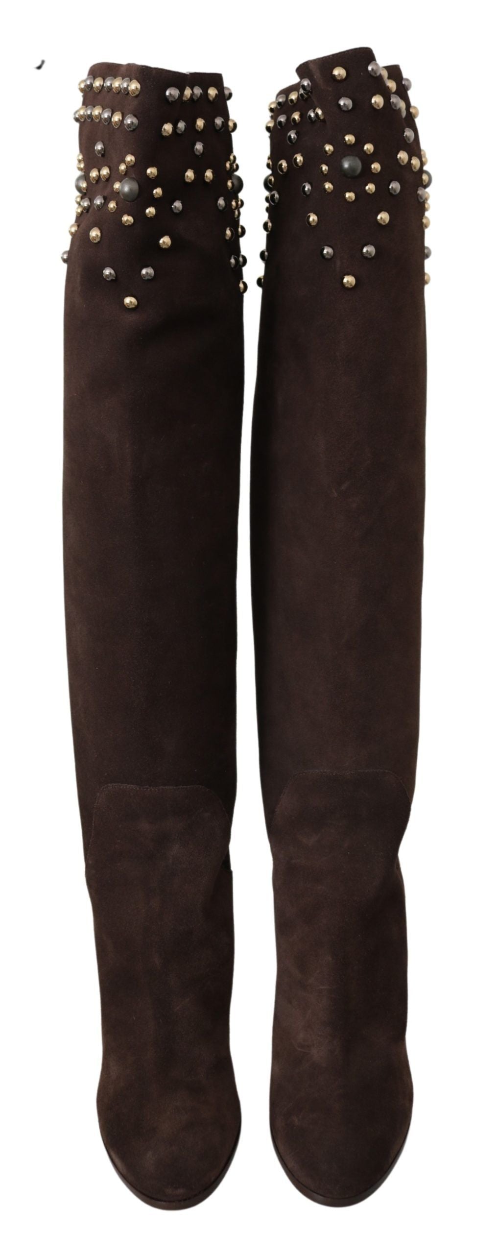 Dolce & Gabbana Braunes Wildleder Nieten Kniehohe Schuhe Stiefel
