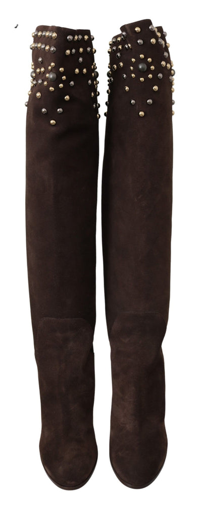 Dolce & Gabbana Braunes Wildleder Nieten Kniehohe Schuhe Stiefel