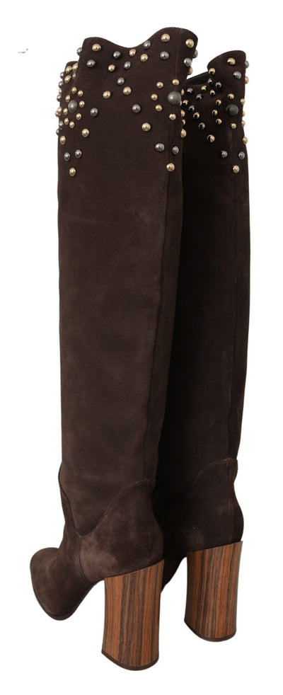 Dolce & Gabbana Braunes Wildleder Nieten Kniehohe Schuhe Stiefel
