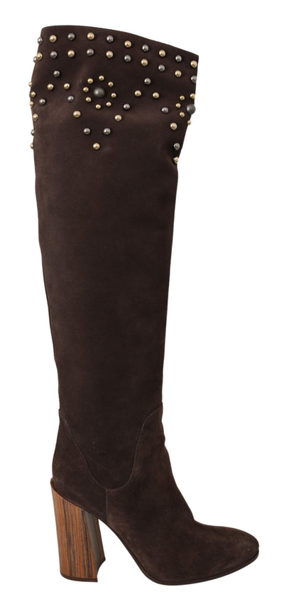 Dolce & Gabbana Braunes Wildleder Nieten Kniehohe Schuhe Stiefel