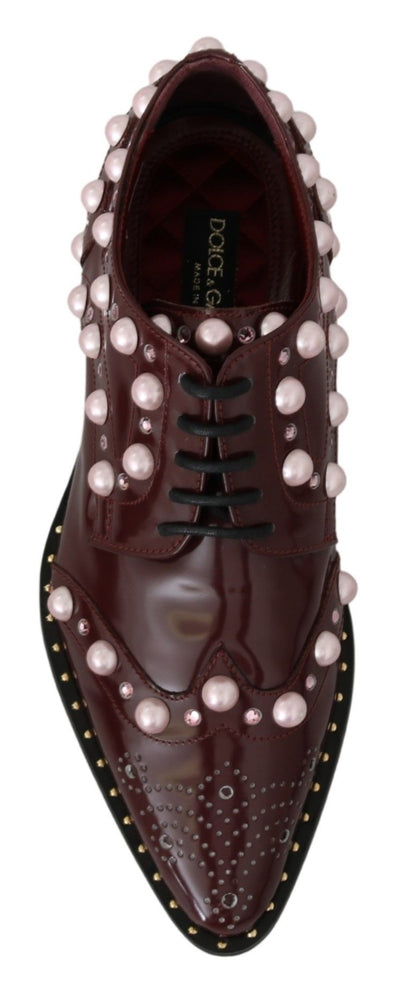Dolce & Gabbana Bordeaux Leder Kristall Perlen Formelle Schuhe