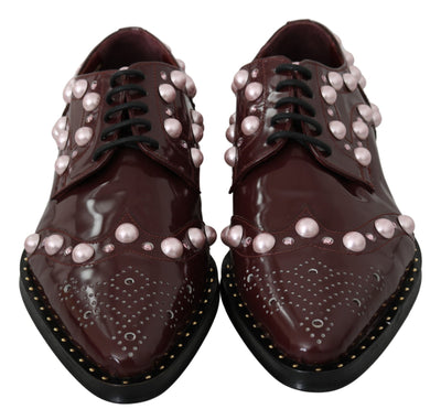 Dolce & Gabbana Bordeaux Leder Kristall Perlen Formelle Schuhe