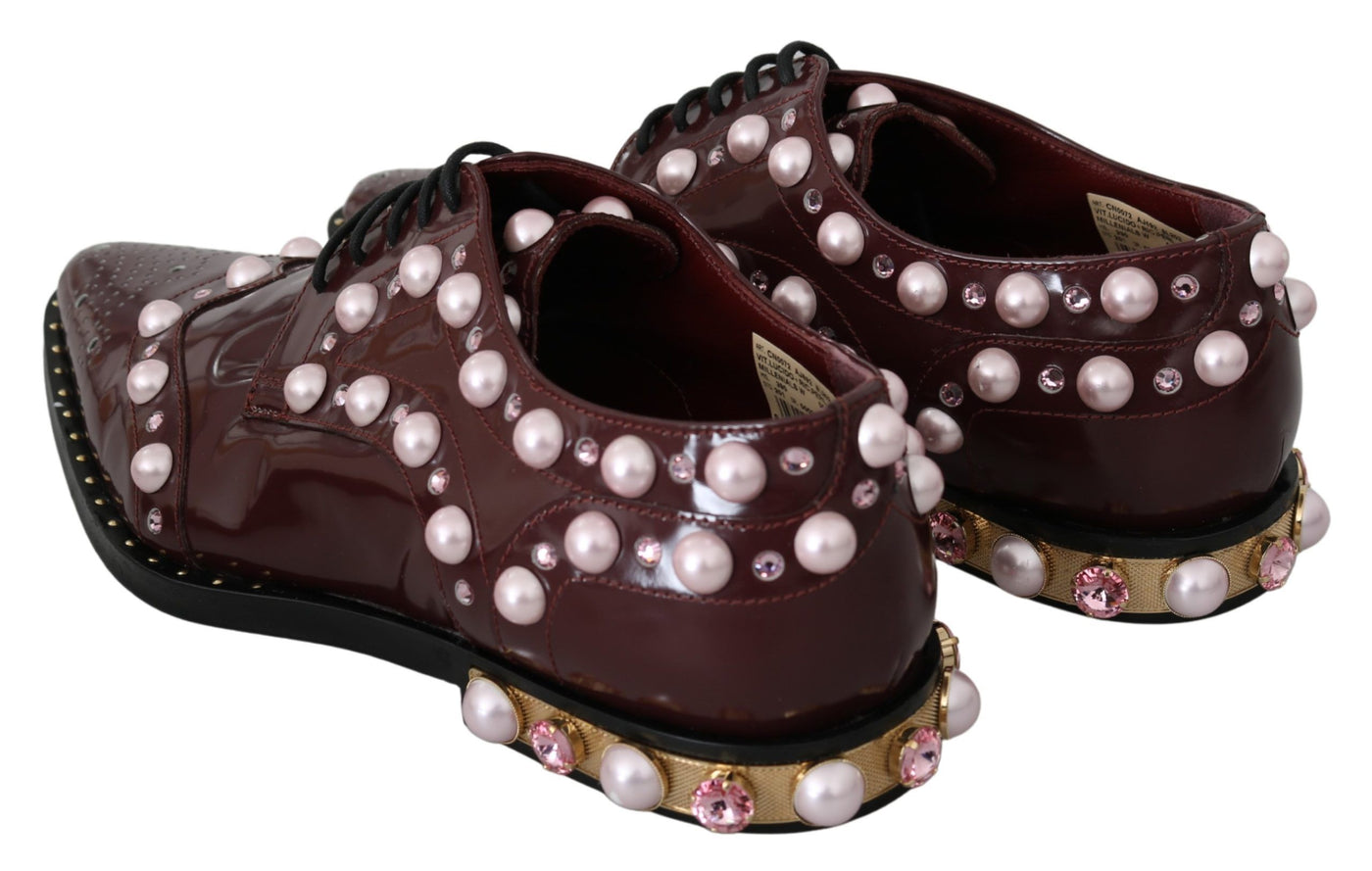 Dolce & Gabbana Bordeaux Leder Kristall Perlen Formelle Schuhe