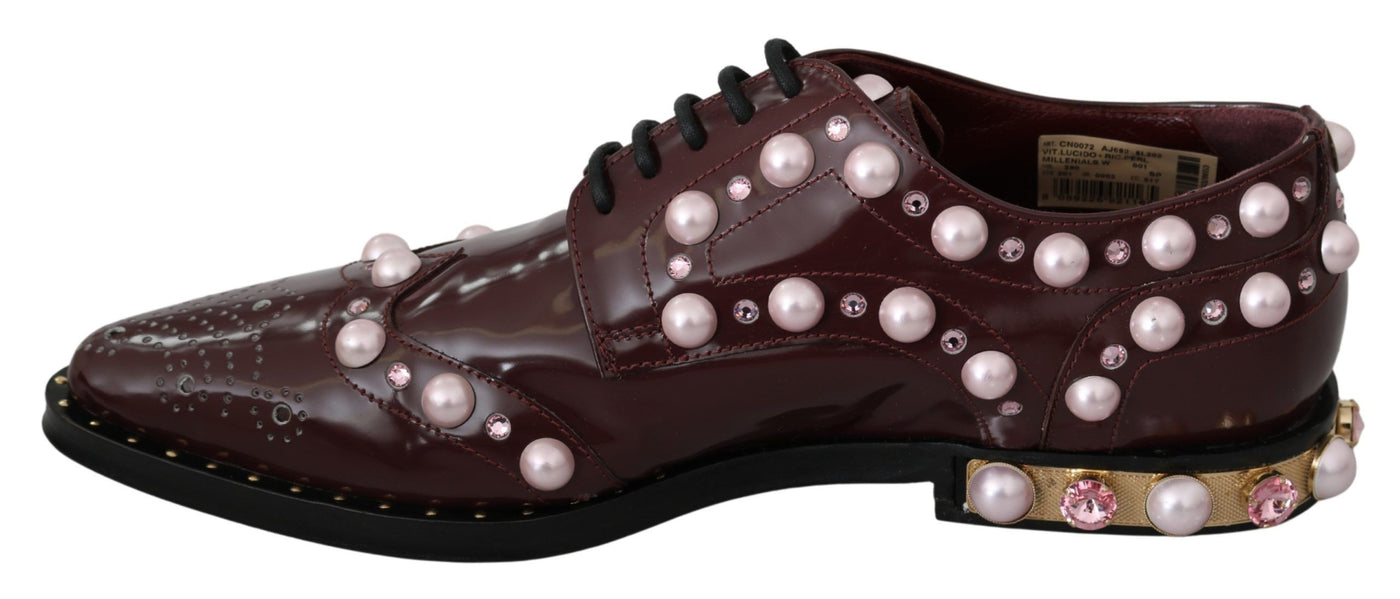 Dolce & Gabbana Bordeaux Leder Kristall Perlen Formelle Schuhe