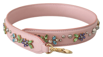 Dolce & Gabbana Rosa Leder Crystal Stud Accessoire Schulterriemen