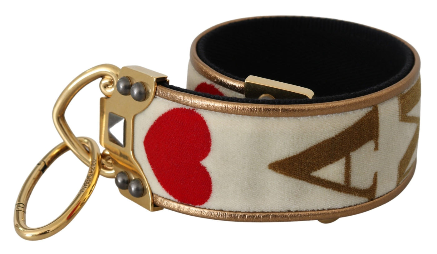 Dolce & Gabbana Gold Weißes Textilleder AMORE Schulterriemen