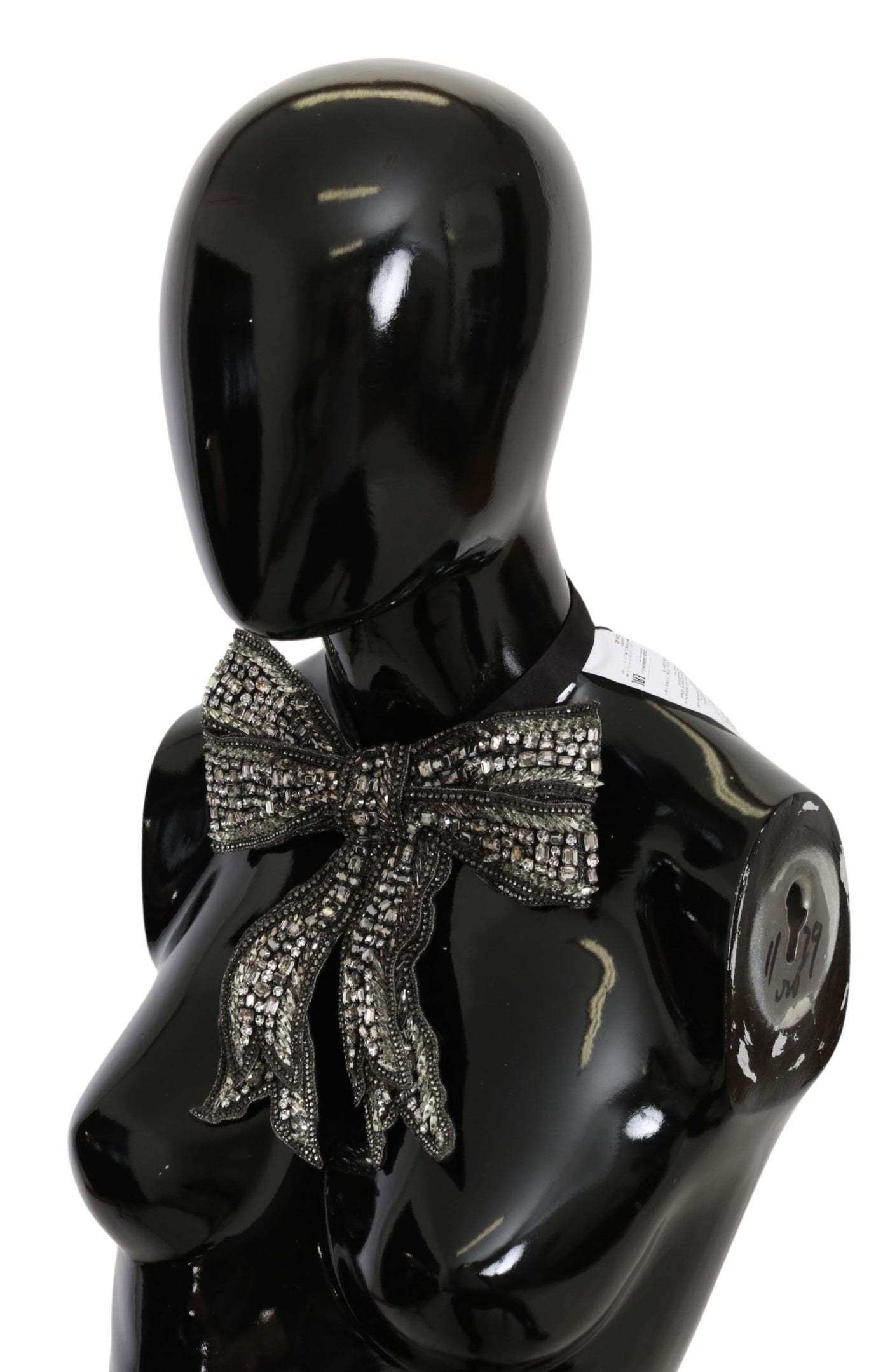 Dolce & Gabbana Silberne Kristall Perlen Pailletten 100% Seide Laufsteg Halskette Bowtie
