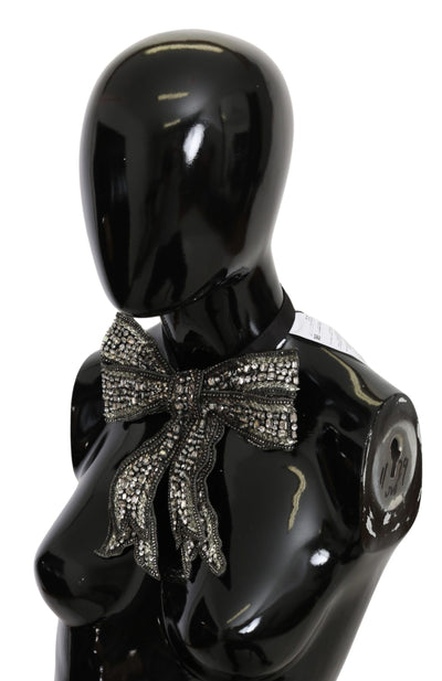 Dolce & Gabbana Silberne Kristall Perlen Pailletten 100% Seide Laufsteg Halskette Bowtie