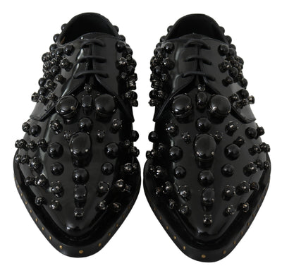 Dolce & Gabbana Schwarz Leder Kristalle Kleid Broque Schuhe