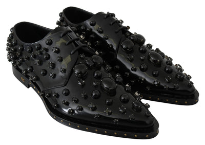 Dolce & Gabbana Schwarz Leder Kristalle Kleid Broque Schuhe