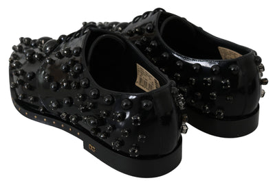 Dolce & Gabbana Schwarz Leder Kristalle Kleid Broque Schuhe