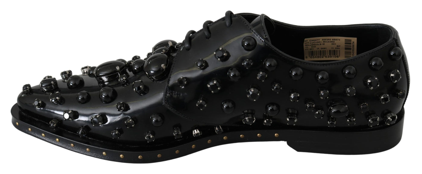 Dolce & Gabbana Schwarz Leder Kristalle Kleid Broque Schuhe