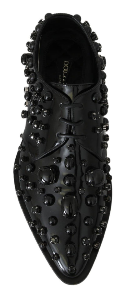 Dolce & Gabbana Schwarz Leder Kristalle Kleid Broque Schuhe