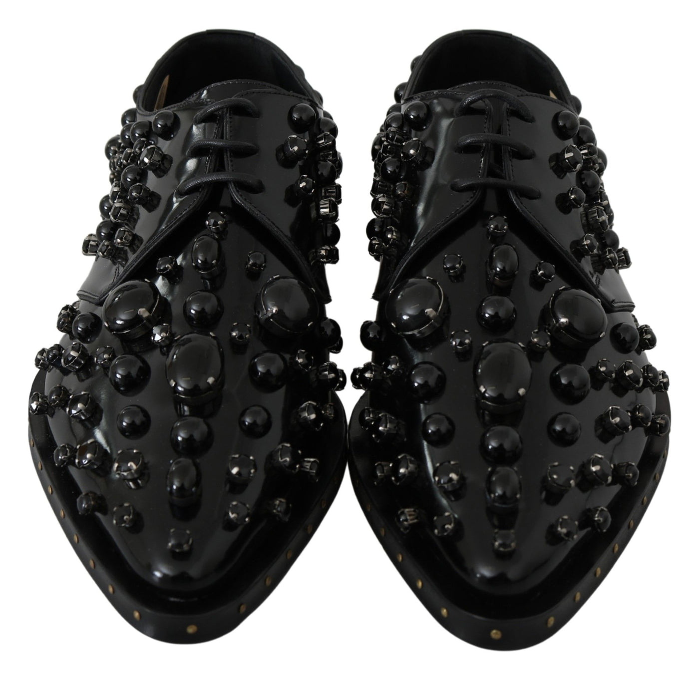 Dolce & Gabbana Schwarz Leder Kristalle Kleid Broque Schuhe