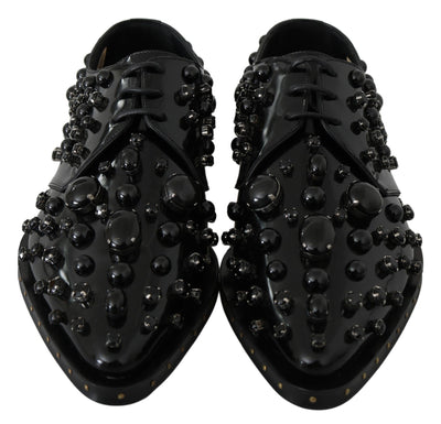 Dolce & Gabbana Schwarz Leder Kristalle Kleid Broque Schuhe