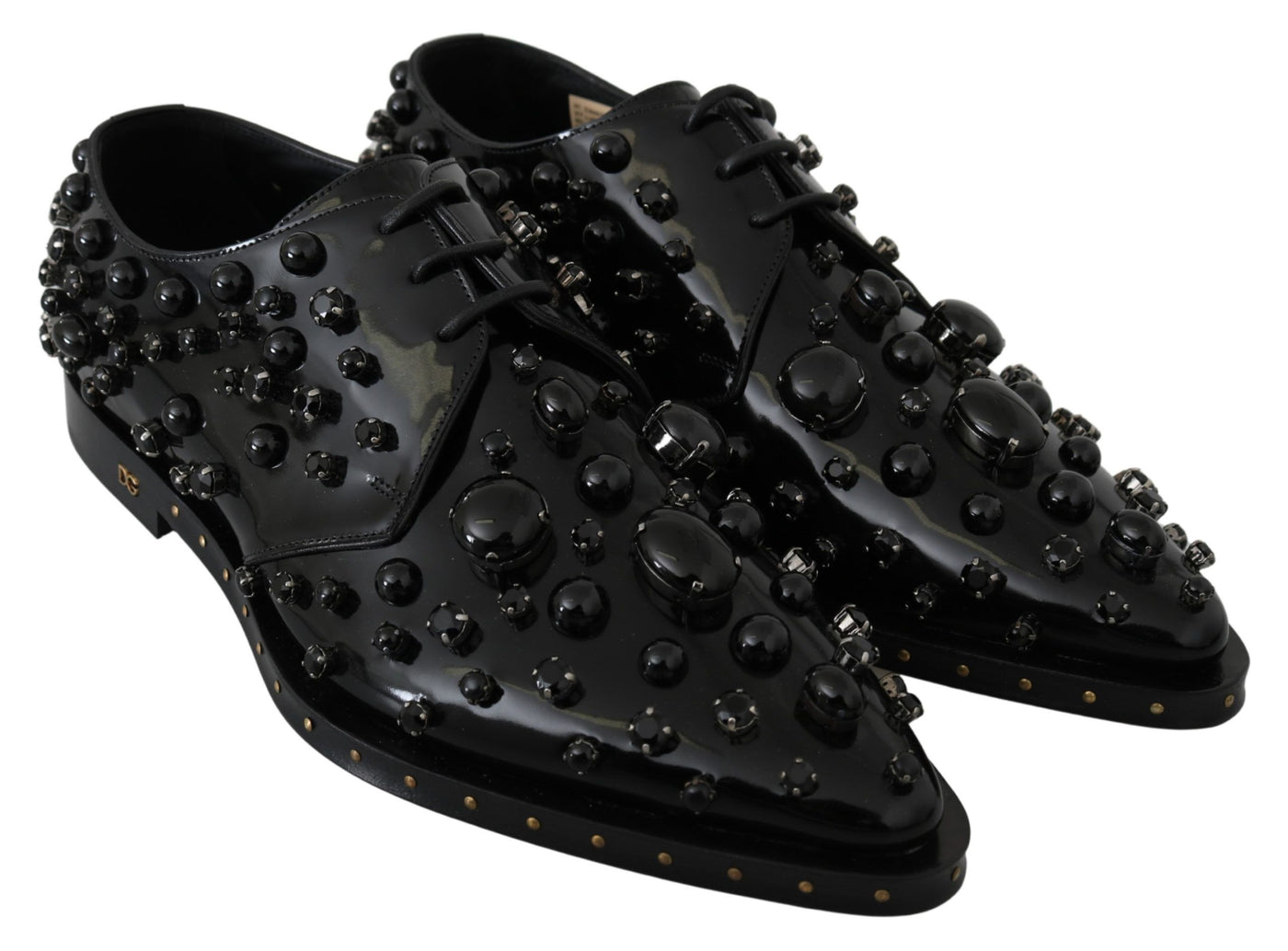 Dolce & Gabbana Schwarz Leder Kristalle Kleid Broque Schuhe
