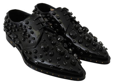 Dolce & Gabbana Schwarz Leder Kristalle Kleid Broque Schuhe