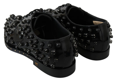 Dolce & Gabbana Schwarz Leder Kristalle Kleid Broque Schuhe