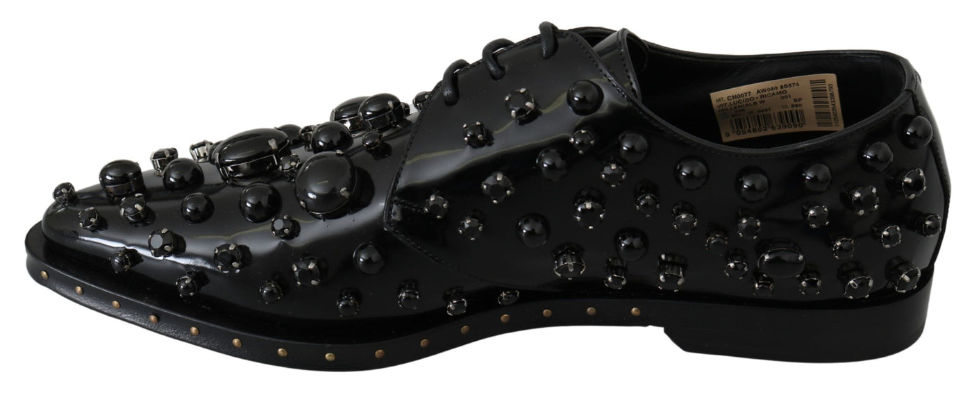 Dolce & Gabbana Schwarz Leder Kristalle Kleid Broque Schuhe
