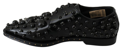 Dolce & Gabbana Schwarz Leder Kristalle Kleid Broque Schuhe