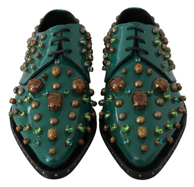 Dolce & Gabbana Grünes Leder Kristall Kleid Broque Schuhe